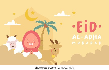Heiliger Eid al Adha Mubarak Niedlicher Banner Cartoon Doodle