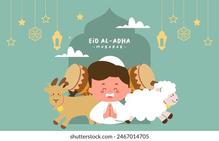 Heiliger Eid al Adha Mubarak Niedlicher Banner Cartoon Doodle