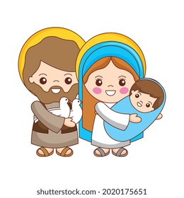 Holy family cartoon with baby Jesus cartoon. vector illustration