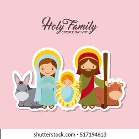 holy family characters. virgin mary with saint joseph and baby jesus. stickers nativity design. vector illustration