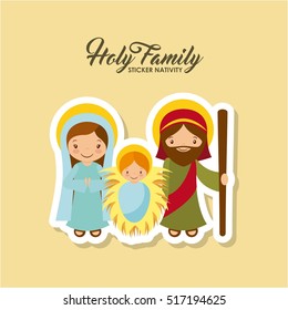 holy family characters. virgin mary with saint joseph and baby jesus. christmas design. vector illustration