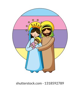 Holy family christian joseph and mary with baby jesus cartoons vector digital illustration image