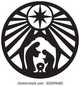 Holy family Christian silhouette icon vector illustration on white background. Scene of the Holy Bible