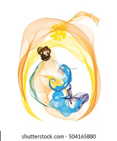Holy family Christmas abstract nativity drawing, vector illustration, Mary Joseph and Jesus