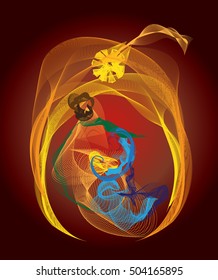 Holy family Christmas abstract nativity drawing, vector illustration, Mary Joseph and Jesus