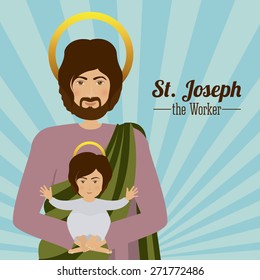 Holy Family design over blue background, vector illustration