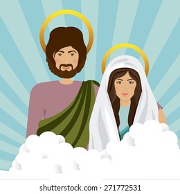 Holy Family design over blue background, vector illustration