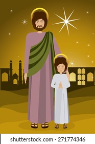 Holy Family design over landscape background, vector illustration