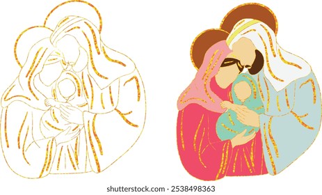 Holy Family with glitter. Art and Illustration