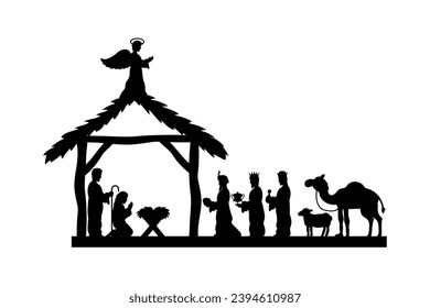 holy family icon in manger vector isolated