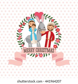Holy family icon. Merry Christmas design. Vector graphic