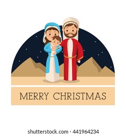 Holy family icon. Merry Christmas design. Vector graphic