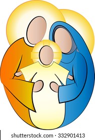 Holy Family Jesus Mary and Joseph simple abstract nativity Christmas illustration