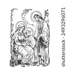 Holy Family Jesus Mary and Saint Joseph Vector Catholic religious Illustration 