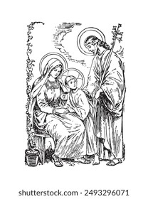 Holy Family Jesus Mary and Saint Joseph Vector Catholic religious Illustration 