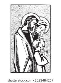 Holy Family Jesus Mary and Saint Joseph Vector Catholic religious Illustration 