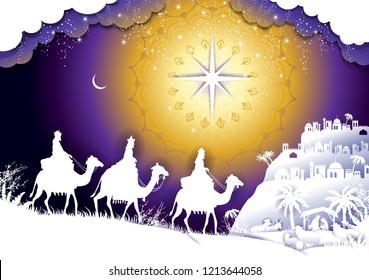 The Holy Family Landscape With King Wise Men-transparency blending effects and gradient mesh-EPS10