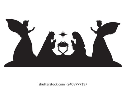 holy family manger icon with angels vector isolated