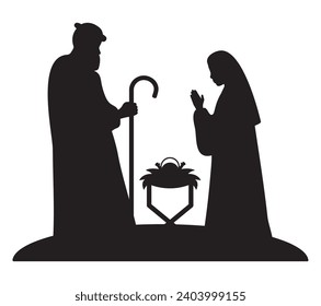 holy family manger icon silhouette vector isolated