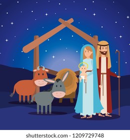 holy family with mule and ox manger characters