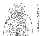 Holy Family of Nazareth Greek Byzantine Icon style Vector Illustration Outline Monochrome