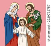 Holy Family of Nazareth, Jesus, Mary and Joseph Colored Vector Illustration