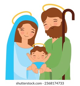 holy family parents with holding baby jesus. vector illustration