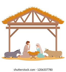 holy family in stable with animals characters