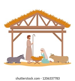 holy family in stable with animals characters
