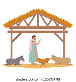 holy family in stable with animals characters