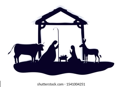 holy family in stable with animals manger characters characters vector illustration