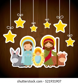 holy family. traditional religious scene of the manger. colorful design. vector illustration 