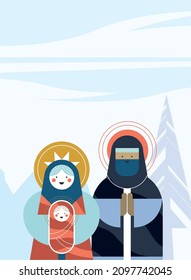 holy family and tree christmas characters