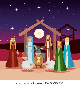 holy family with wise kings and animals