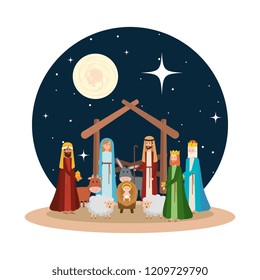 holy family with wise kings and animals