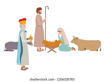 holy family with wise man and animals