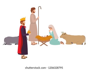 holy family with wise man and animals
