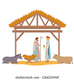 holy family with wise man in stable