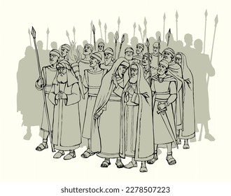 Holy god age male human jew faith church cloth law. Hand drawn black line armour iranian evil sly chief leader head minister lead Jesus Christ judge iran court sketch retro catholic story cartoon art