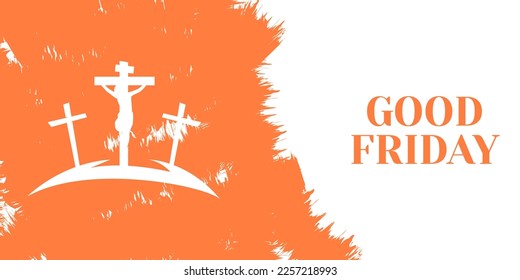 Holy Good Friday background with crosses in grunge texture. Horizontal landscape banner template design. Christian holiday concept design. Crucifixion of Jesus Christ on the cross at Calvary Vector