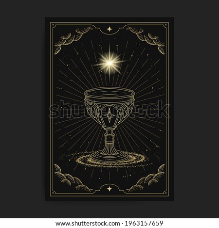 Holy Grail or cup, symbol of spiritual with engraving, hand drawn, luxury, celestial, esoteric, boho style, fit for spiritualist, religious, paranormal, tarot reader, astrologer or tattoo vector