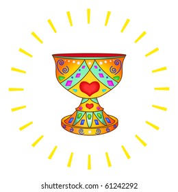 Holy Grail, legendary mystical bowl in an environment of solar beams