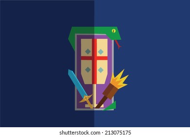 Holy grail with a snake, a torch and a sword, coat of arms