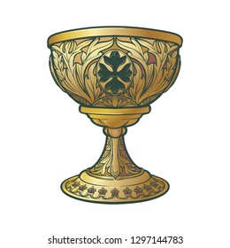 Holy Grail. Symbol of spiritual insight in the romantic literature. Medieval gothic style concept art . Vintage color palette. Isolated on white background. EPS10 vector illustration