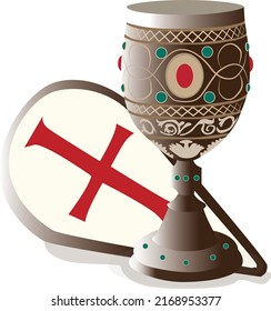 Holy Grail and Templar Knight's Shield. The Middle Ages