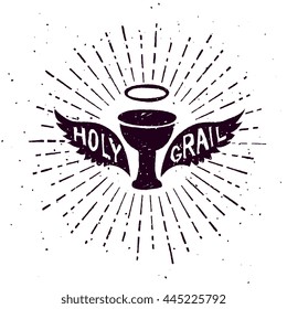 Holy grail, textured vintage retro badge, isolated on white background vector graphic shape art.