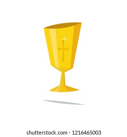 Holy Grail. Vector flat illustration of Chalice with cross isolated on white background.