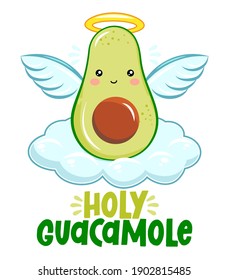 Holy Guacamole - Cute hand drawn avocado illustration kawaii style. summer color poster. Good for posters, greeting cards, banners, textiles, gifts, shirts, mugs. Nursery room decoration, kid fashion.