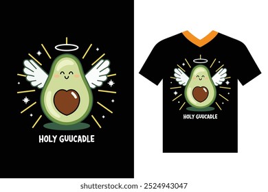 HOLY GUACAMOLE, typography t-shirts design, an avocado with a cheerful face, Vector illustration.