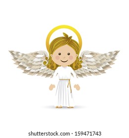 Holy Guardian Angel Over White Background Vector Illustration